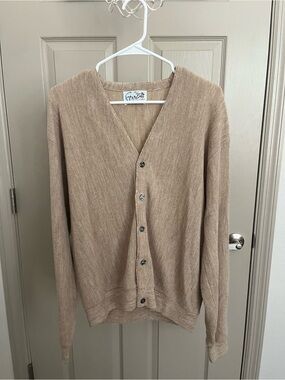 Men's Lightweight Taupe Button-Front Cardigan